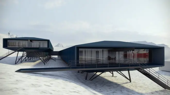 The winning design for the Comandante Ferraz station has an upper block will contain cabins, dining and living space. The lower block will have laboratories and operation areas