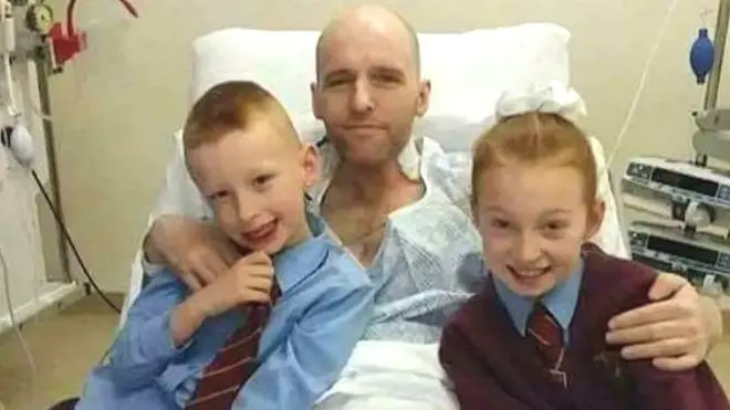 Sammy Blair and his children Ellie (10) and Lennon (7) in hospital in December 2016