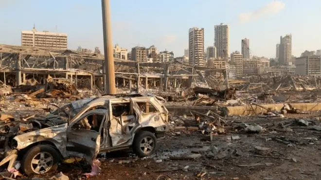 Eneo lililoharibiwa na mlipuko mjini Beirut