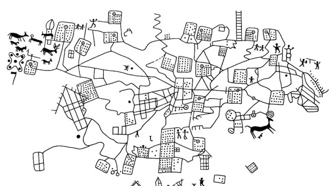 El arqueólogo Alberto Marretta traía consigo este diagrama en el que puedes ver más claramente las figuras talladas hace tres milenios.