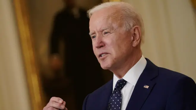 US President Joe Biden speaks in the East Room of the White House in Washington, DC, USA, on 15 April 2021.