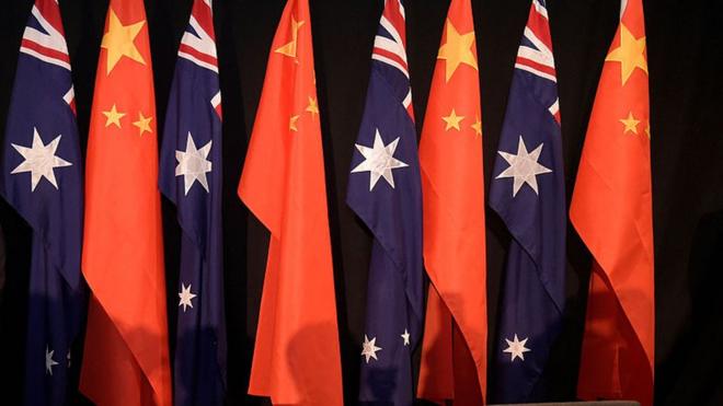National flags of China and Australia