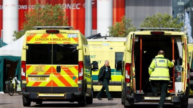 Ambulances at London Nightingale hospital