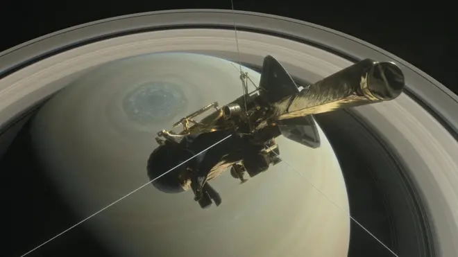 Satürn önünde Cassini uzay aracı