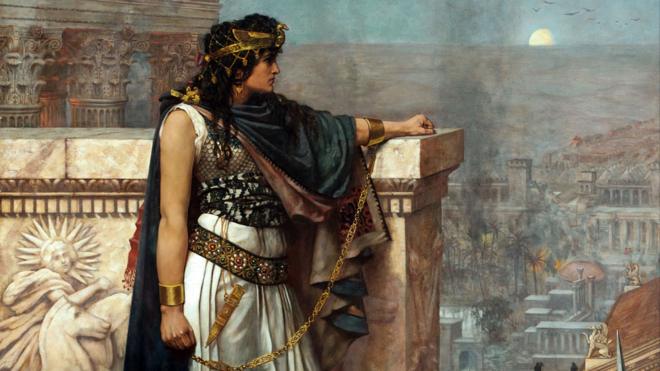 Un retrato de Zenobia mirando por última vez Palmira, pintado por el artista Herbert Gustave Schmalz