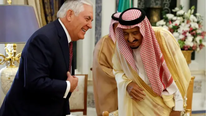 تيلرسون التقى الملك سلمان خلال الزيارة التي تهدف أيضا إلى مواجهة ما يوصف بتأثير إيران في منطقة الشرق الأوسط.