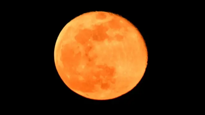 A super moon as seen from Suresnes in Paris, France on 20 February 2019