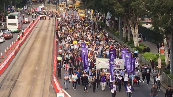 香港民阵游行队伍从铜锣湾维多利亚公园出发（1/1/2017）