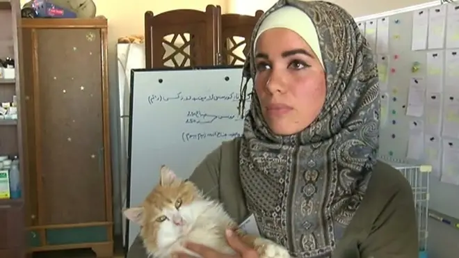 متطوعة سورية تعمل مع الحيوانات الأليفة الشاردة