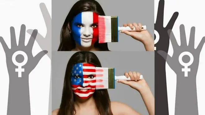 ภาพผู้หญิงถือแปรงป้ายสีหน้า