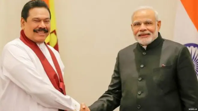 හිටපු ජනාධිපති මහින්ද රාජපක්ෂ සහ ඉන්දීය අගමැති නරේන්ද්‍ර මෝදි අතර හමුවක් (සංරක්ෂිත ඡායාරූපයකි)