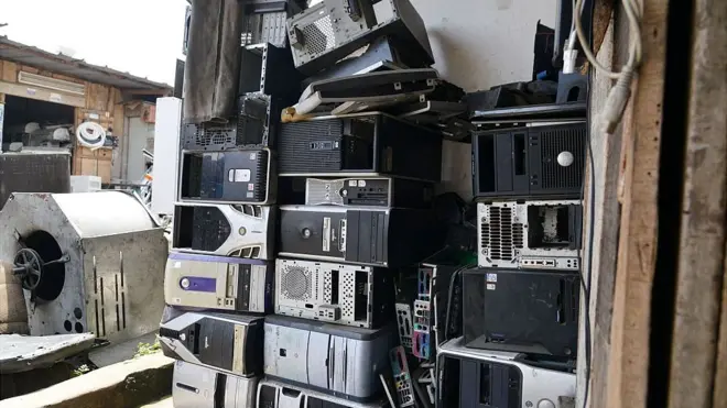 Old electrical and electronic items are sold in a district of Abidjan