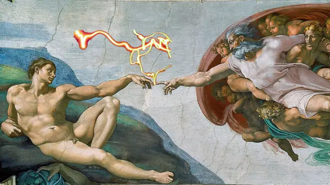 Dios y Adán, detalle del fresco de la Capilla Sixtina de Miguel Ángel