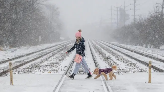 فتاة وكلبها وسط العاصفة