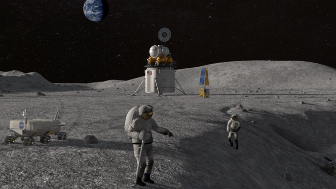 ภาพจำลองการสำรวจดวงจันทร์ของนาซาเพื่อตั้งถิ่นฐานนอกโลกในระยะยาว