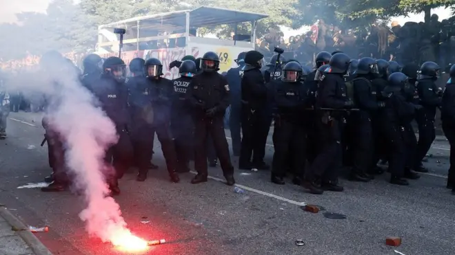 Objects were thrown at police