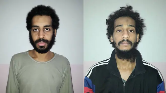 Alexanda Kotey (i) y El Shafee Elsheikh (d), en una imagen difundida por las Fuerzas Democráticas Sirias.