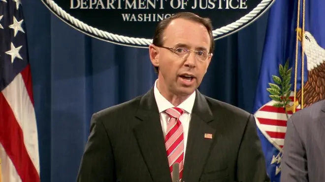Açıklamayı yapan ABD Adalet Bakanı Yardımcısı Rod Rosenstein