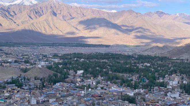 Bird's eye view of Leh, the capital of Indian union territory of Ladakh.
