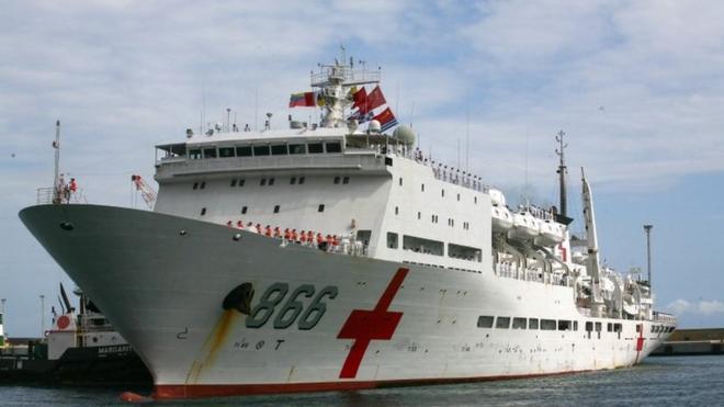 El buque hospital de China Arca de la Paz atraca en La Guaria, Venezuela, el 22 de septiembre de 2018.