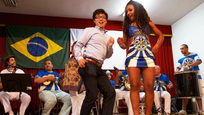 eople dance samba at an event where members of the Japanese community gathered to watch the FIFA 2013 Confederation Cup inauguration match between Brazil and Japan at a community center in the neighbourhood of Liberdade in Sao Paulo, Brazil on June 15, 2013