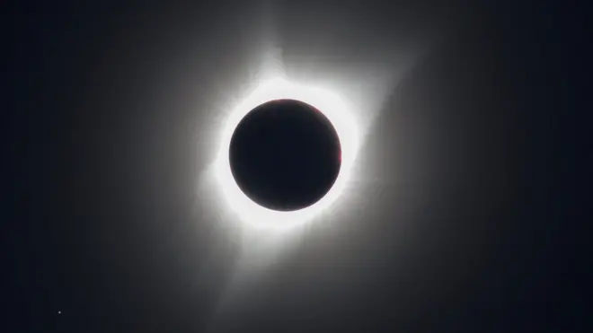 Mahkota matahari yang terbentuk pada saat gerhana total seperti terlihat di Jackson, Wyoming, pada 21 Agustus 2017.