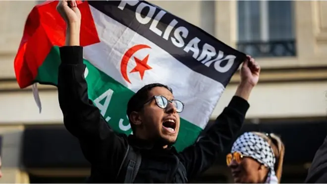 手持巴勒斯坦国旗的亲巴勒斯坦人士