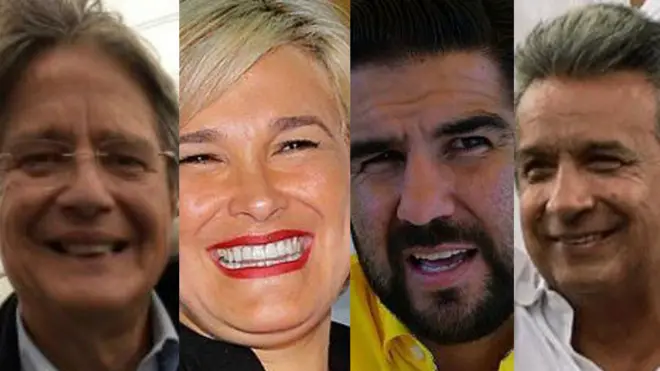 Guillermo Lasso (Alianza por el Cambio), Cynthia Viteri (Partido Social Cristiano), Abdalá (Dalo) Bucaram (Fuerza Ecuador) y Lenín Moreno, el candidato oficialista.