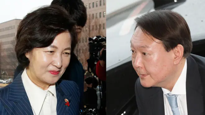 추미애 법무부 장관(왼쪽)과 윤석열 검찰총장