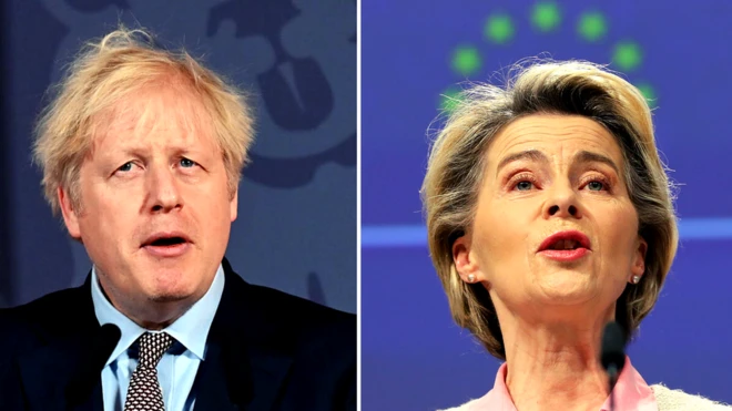 ब्रितानी प्रधानमंत्री बोरिस जॉनसन और यूरोपीय कमीशन की प्रमुख उज़ूला फ़ॉन दे लायन