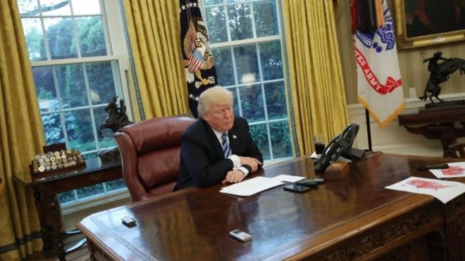 US President Donald Trump in the Oval Office (27 April 2017)
