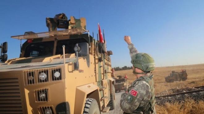Turkish forces in Tal Abyad city, near Akcakale district ahead of the offensive