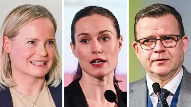 Слева направо: лидер ультраправых "Финнов" Риикка Пурра, премьер-министр и лидер социал-демократов Санна Марин, а также председатель партии Национальная коалиция Петтери Орпо