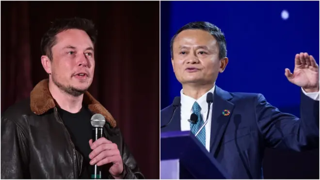 علی بابا گروپ کے بانی جیک ما (دائیں) اور سپیس ایکس کے بانی ایلون مسک (بائیں)