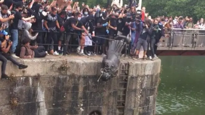 The statue of Edward Colston was dragged through Bristol before being thrown into the harbour