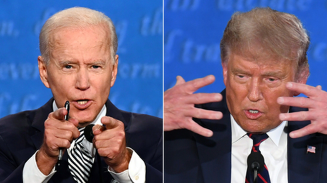 Biden y Trump en su primer debate presidencial.