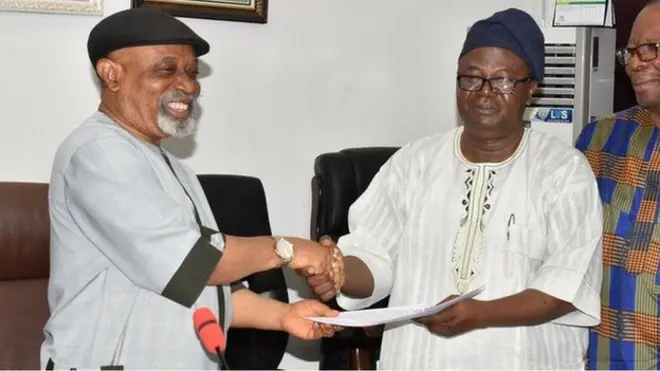 Chris Ngige, former minister (L) and Prof. Biodun Ogunyemi (M)