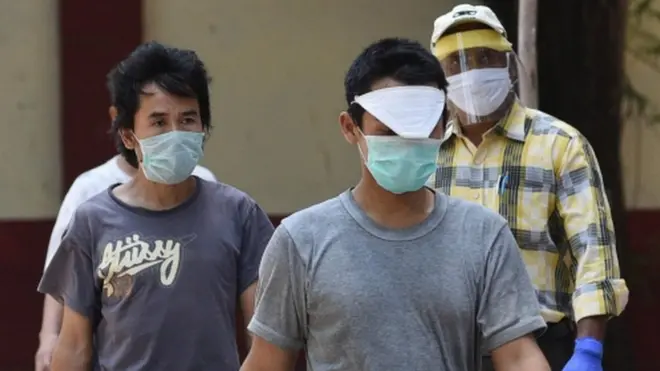 Sejumlah anggota Jemaah Tabligh asal Indonesia hadir di pengadilan India sepekan setelah ditangkap di Mumbai, pada 28 April 2020.