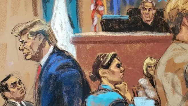 Crtež Trampa i sudnice tokom procesa