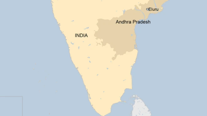 A map showing Eluru in Andhra Pradesh state