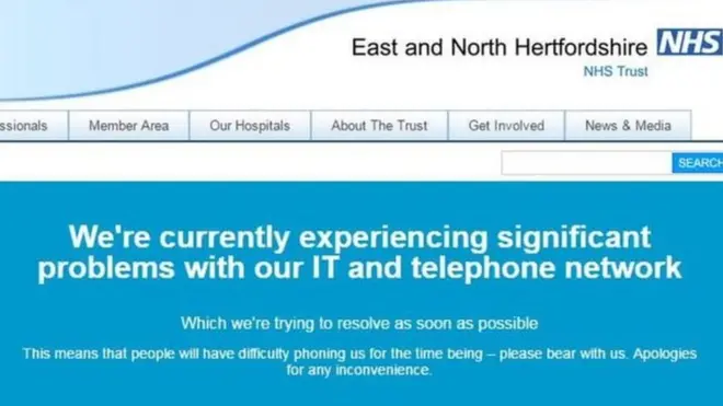 تعطلت شبكة نظم المعلومات والاتصالات في الهيئة الوطنية للرعاية الصحية في بريطانيا