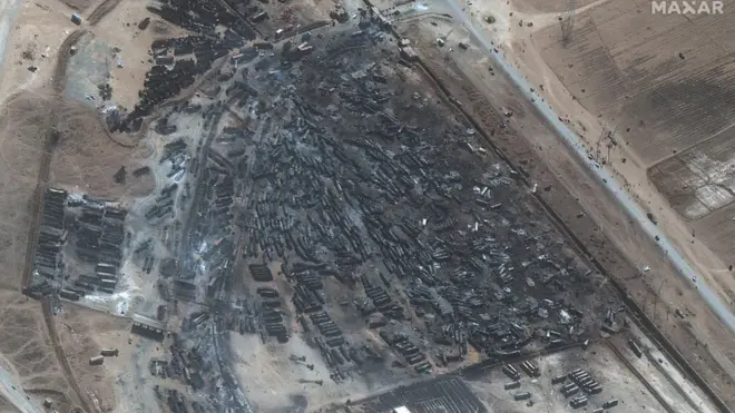 تصاویر هوایی از خودروهای منفجر شده در اسلام قلعه