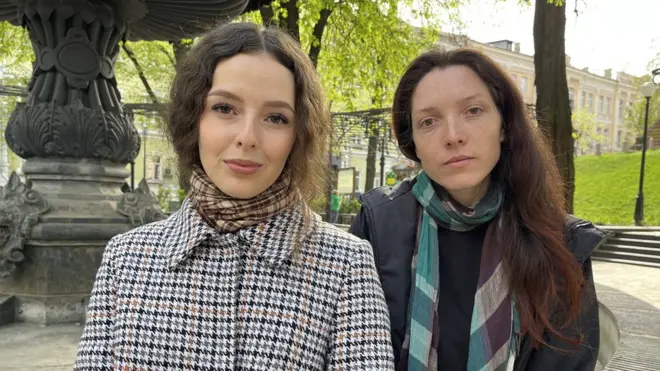 Olga, left, and Natalia were among the women urging action from Kyiv