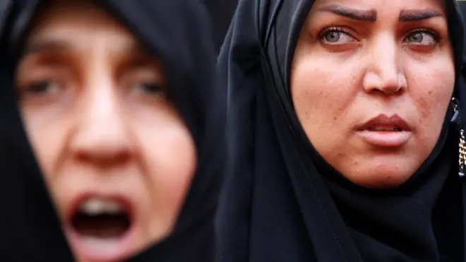 Iranian women shout slogans during an anti-US and Israel protest inside the former US embassy in Tehran, Iran, 16 May 2018