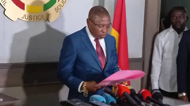 Le président Moussa Dadis Camara lors de son discours à son retour d'exil à Conakry