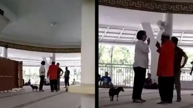 Sambil membawa anjing peliharaannya masuk ke dalam masjid, SM diduga bertanya mengapa suaminya dinikahkan di dalam masjid, kata polisi.