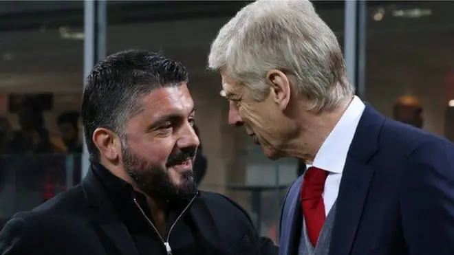 Onye nchịkọta AC Milan bụ Gennaro Gattuso kelere onye nchịkọta Arsenal bụ Arsene Wenger tupu egwuregwu ha ebido