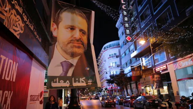 Posters depicting Saad al-Hariri seen in Beirut, Lebanon, November 14, 2017