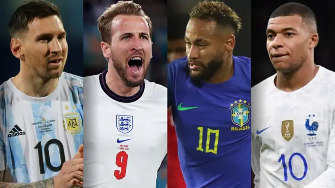 Lionel Messi, Harry Kane, Neymar & Kylian Mbappe