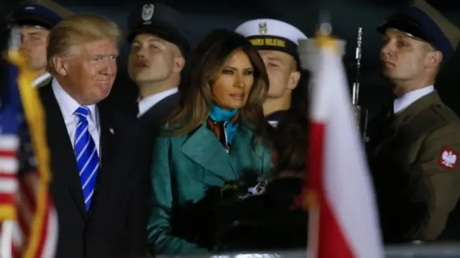 President Donald Trump and First Lady Melania Trump arrived in Warsaw late on Wednesday